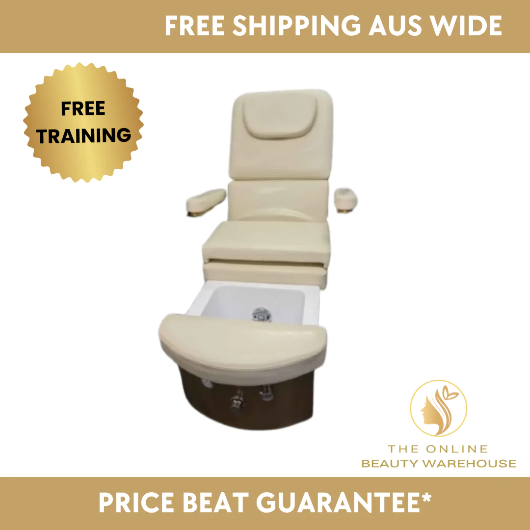 REFERBISHED: Luxury Japanese Head Spa / Pedicure Basin – Plumbed – Cream with arms 65cm wide – 1 MONTH WARRANTY