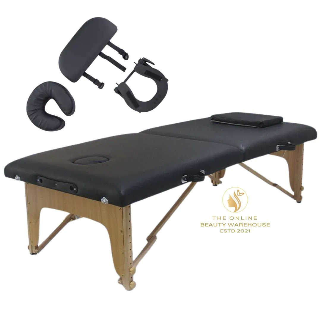 Extra Plush Black Massage Table With Wood Legs + Deluxe Carry Bag