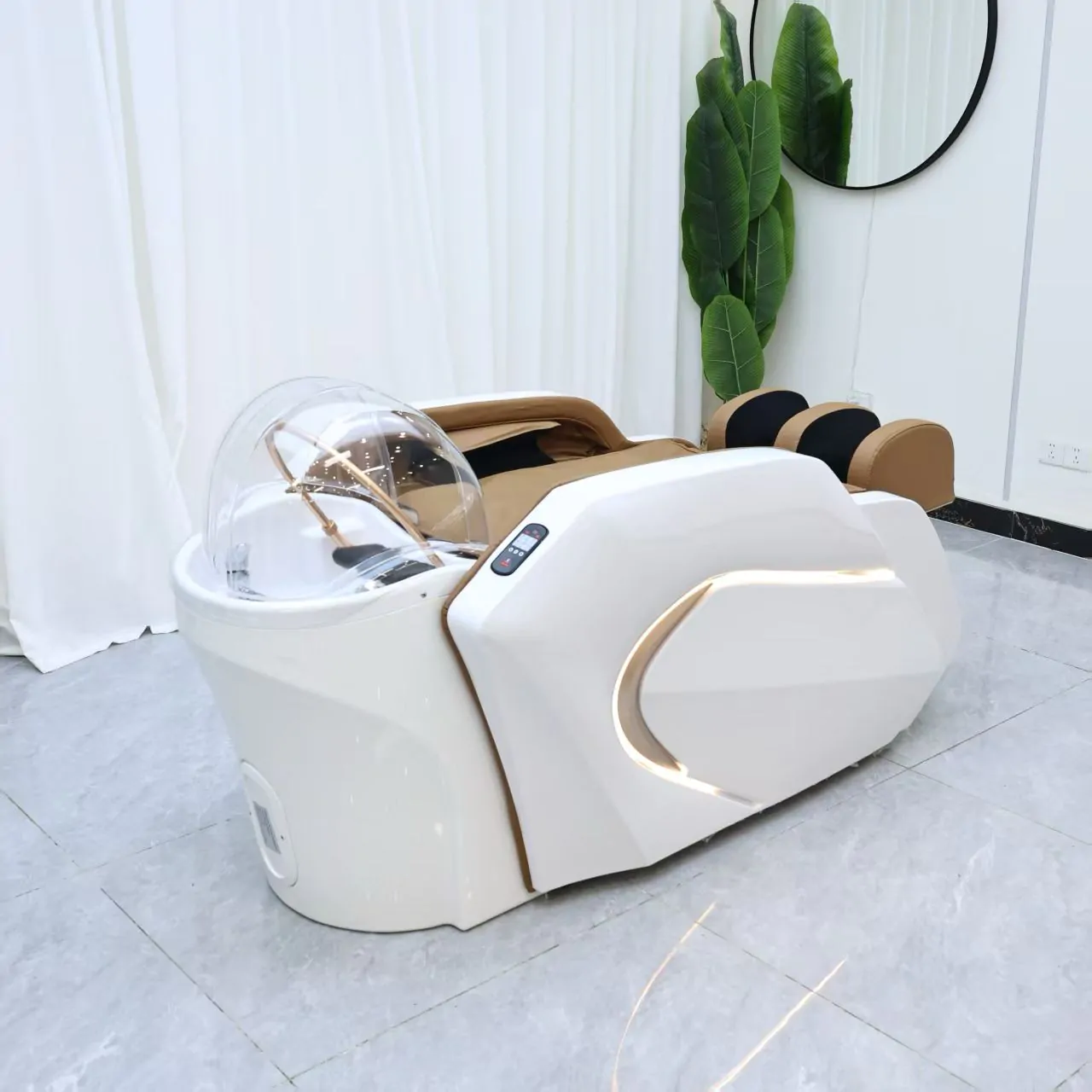 Gold Deluxe Spa Japanese Head Spa with Massage Chair – White & Taupe - Image 6