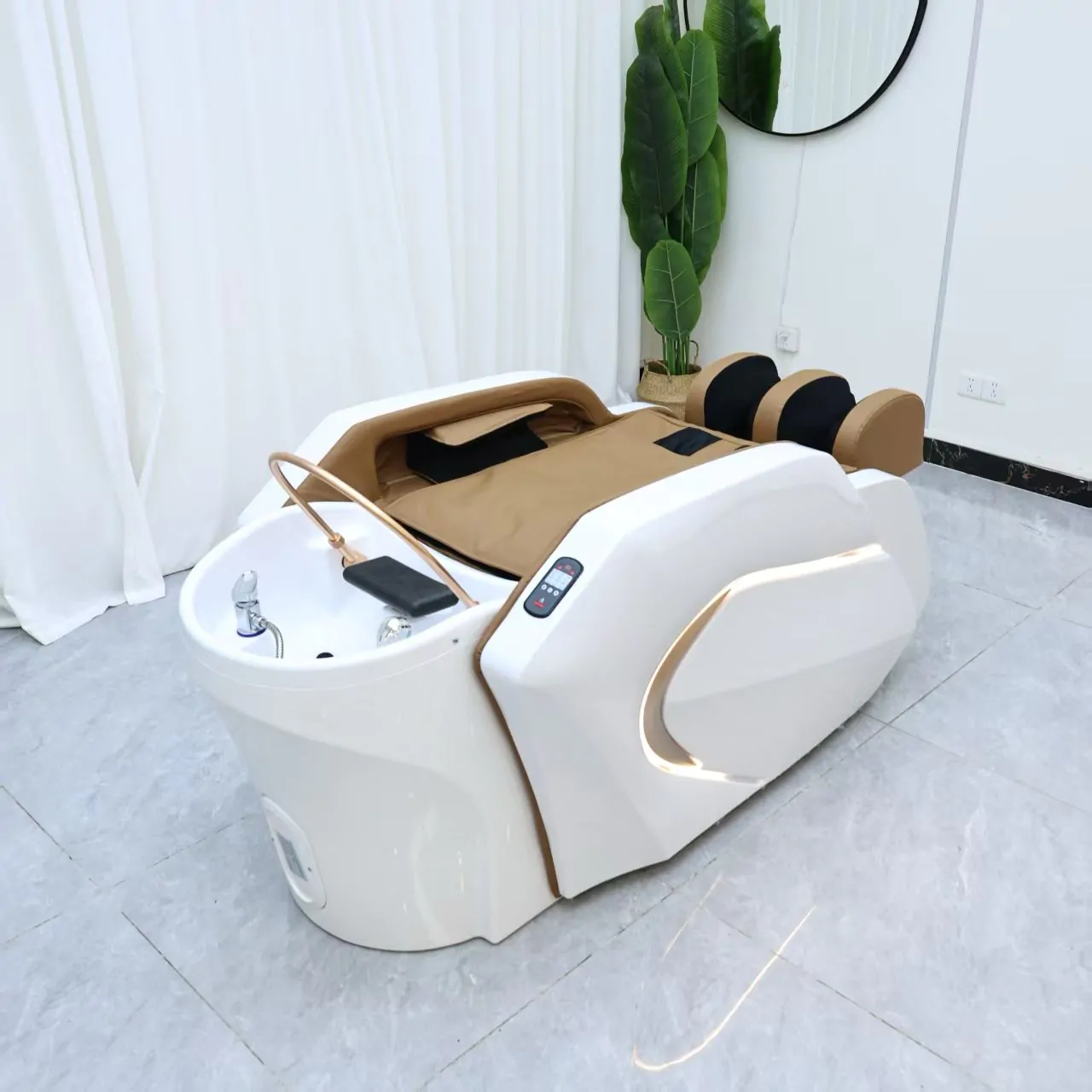 Gold Deluxe Spa Japanese Head Spa with Massage Chair – White & Taupe - Image 7