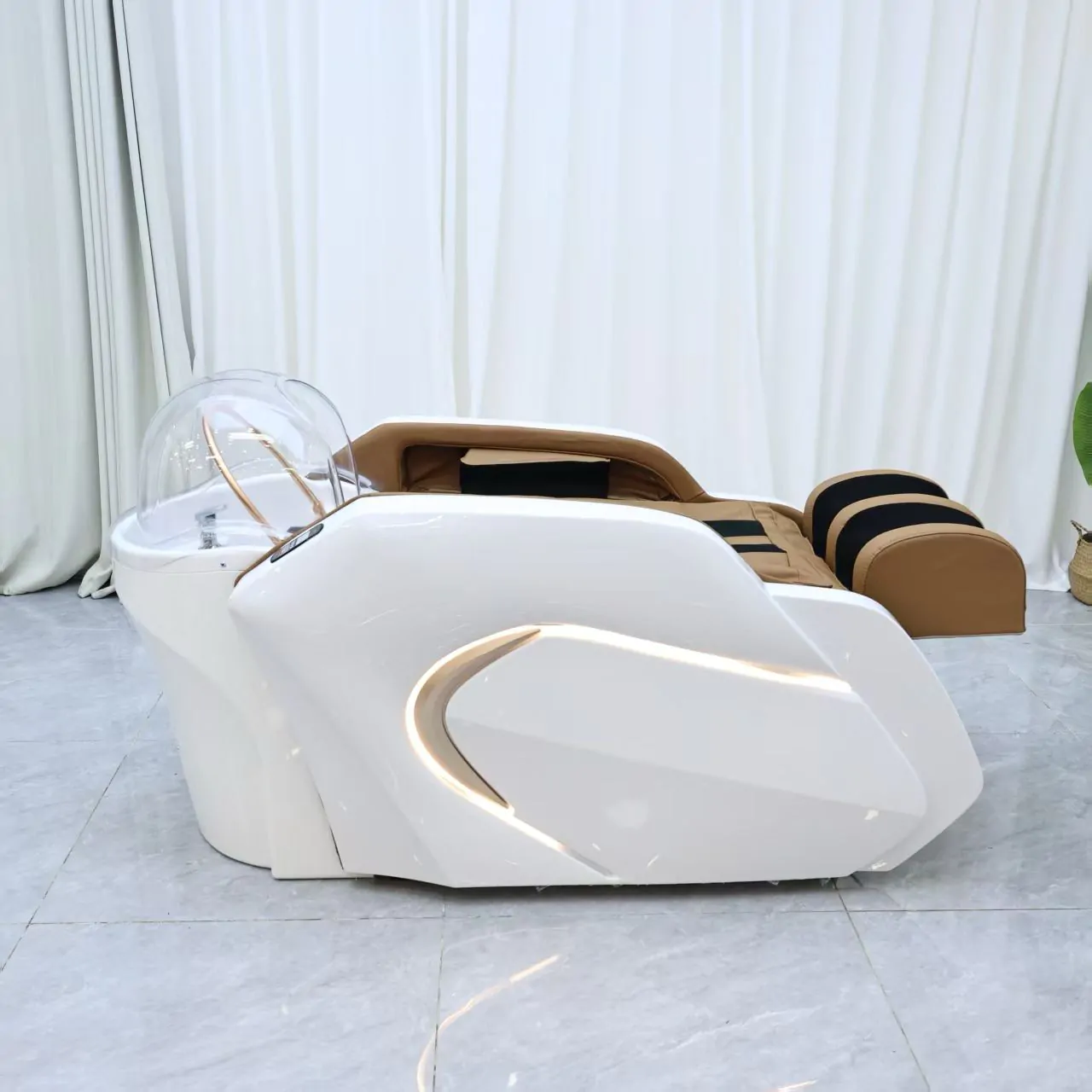 Gold Deluxe Spa Japanese Head Spa with Massage Chair – White & Taupe - Image 8