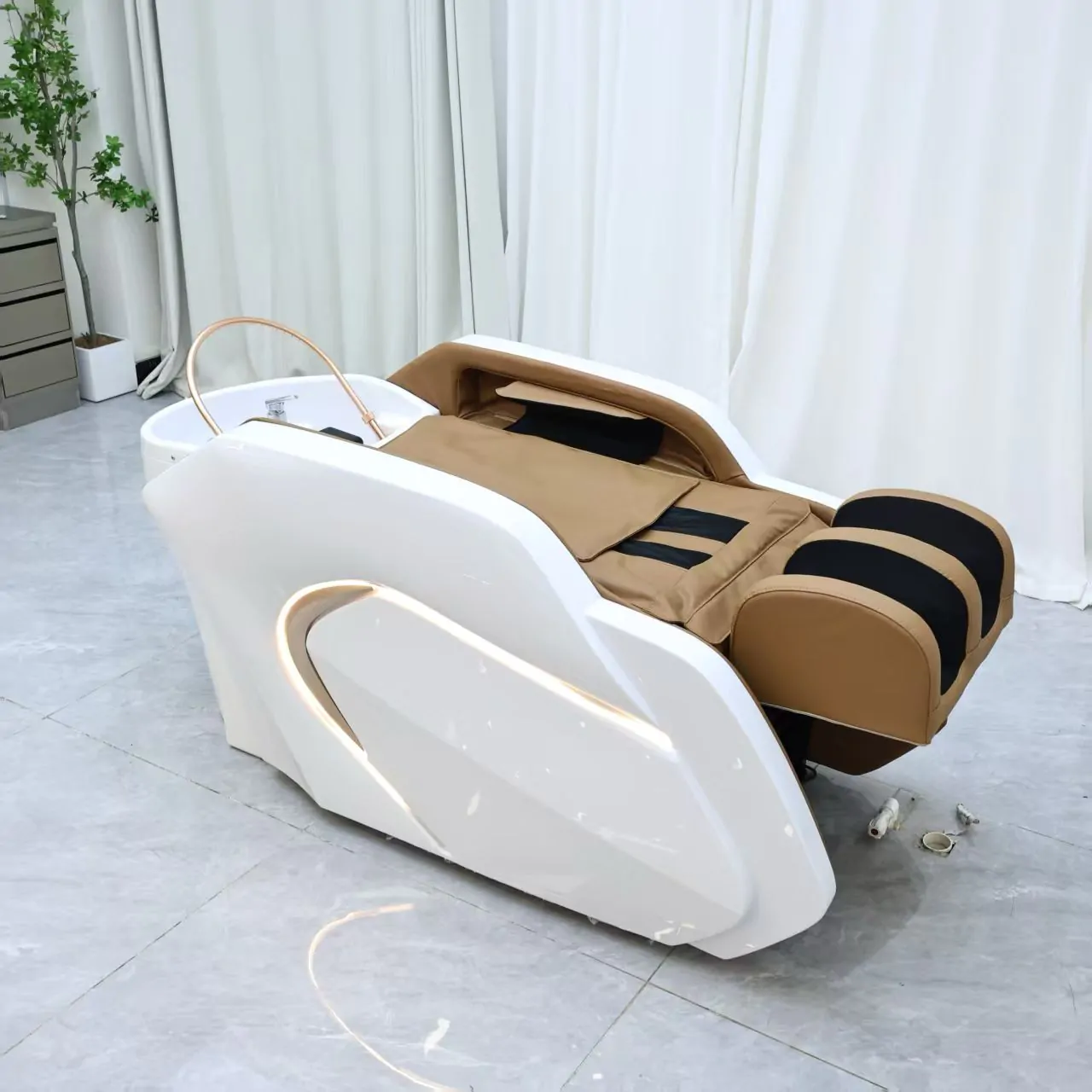 Gold Deluxe Spa Japanese Head Spa with Massage Chair – White & Taupe - Image 11