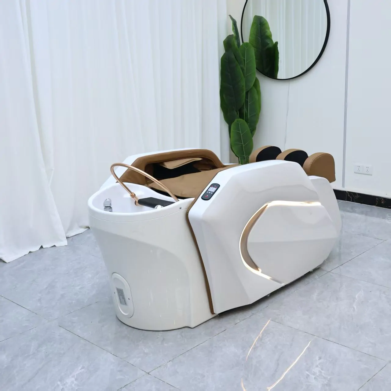 Gold Deluxe Spa Japanese Head Spa with Massage Chair – White & Taupe - Image 12