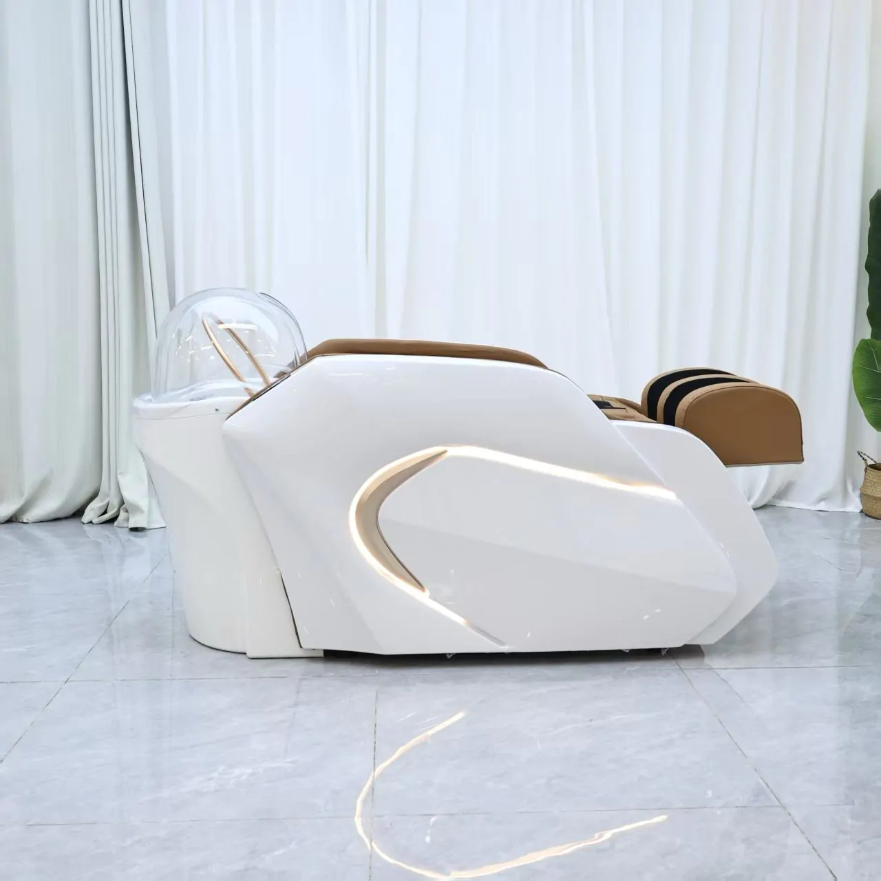 Gold Deluxe Spa Japanese Head Spa with Massage Chair – White & Taupe - Image 14