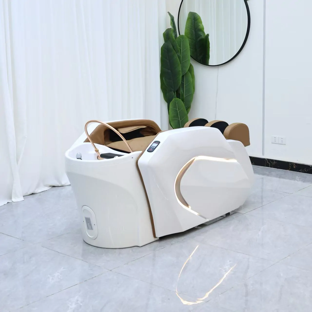 Gold Deluxe Spa Japanese Head Spa with Massage Chair – White & Taupe - Image 2