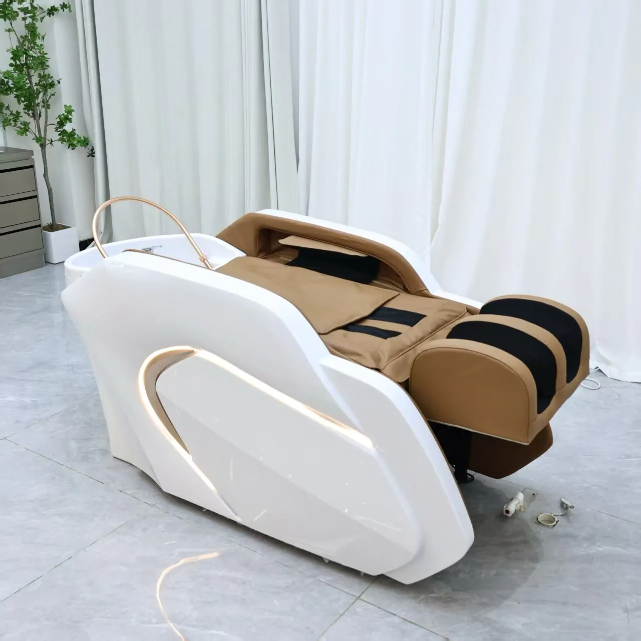 Gold Deluxe Spa Japanese Head Spa with Massage Chair – White & Taupe - Image 3
