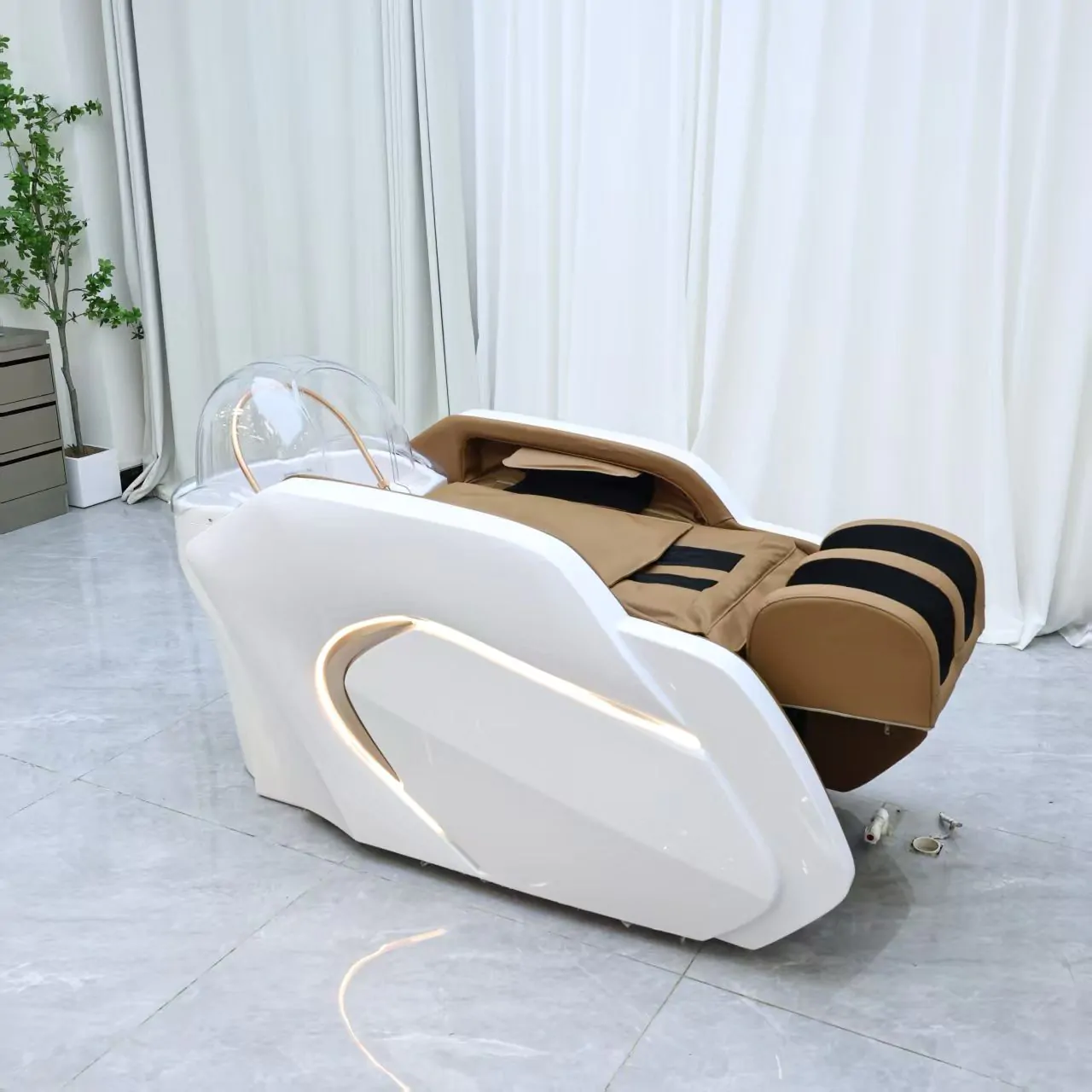 Gold Deluxe Spa Japanese Head Spa with Massage Chair – White & Taupe - Image 5
