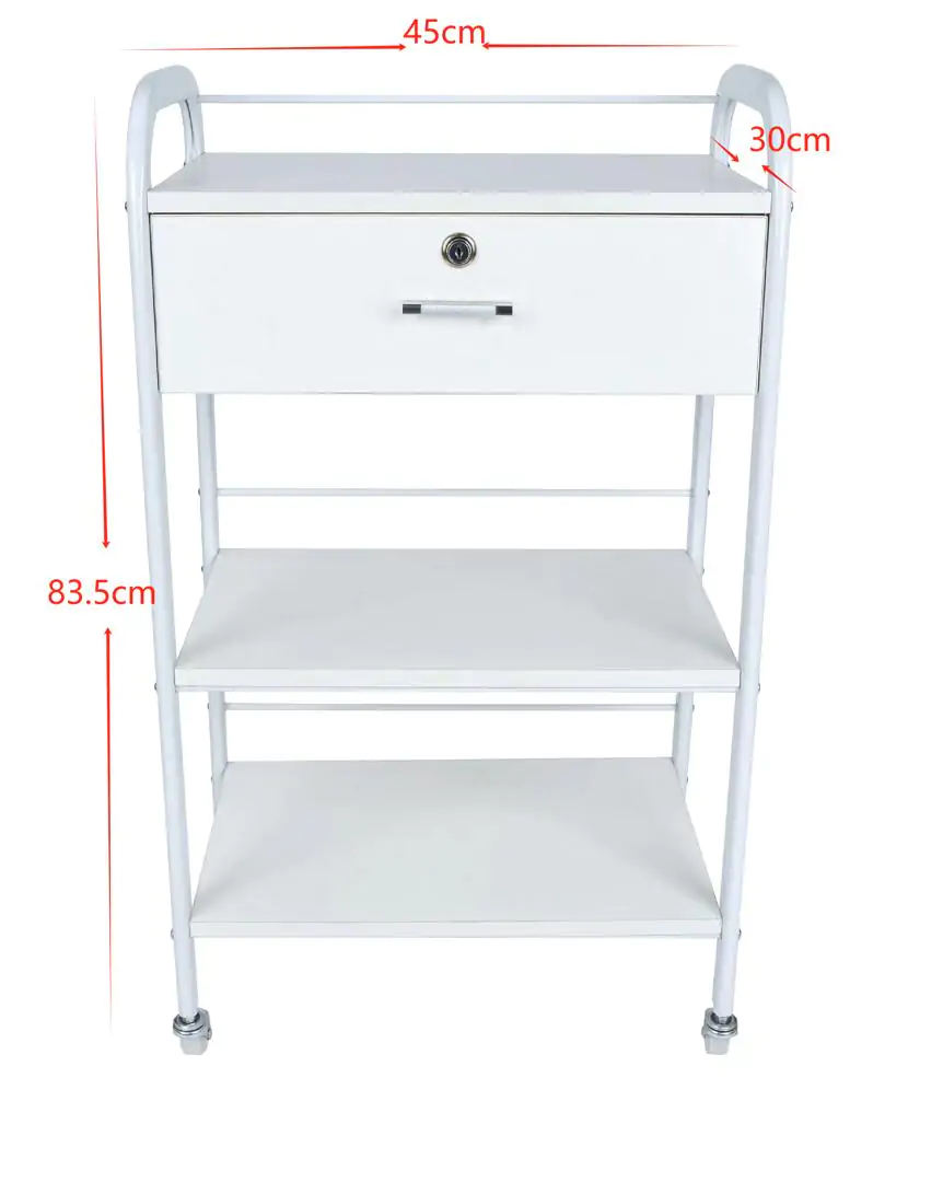 White Lockable 1 Draw Salon Trolley - Image 2