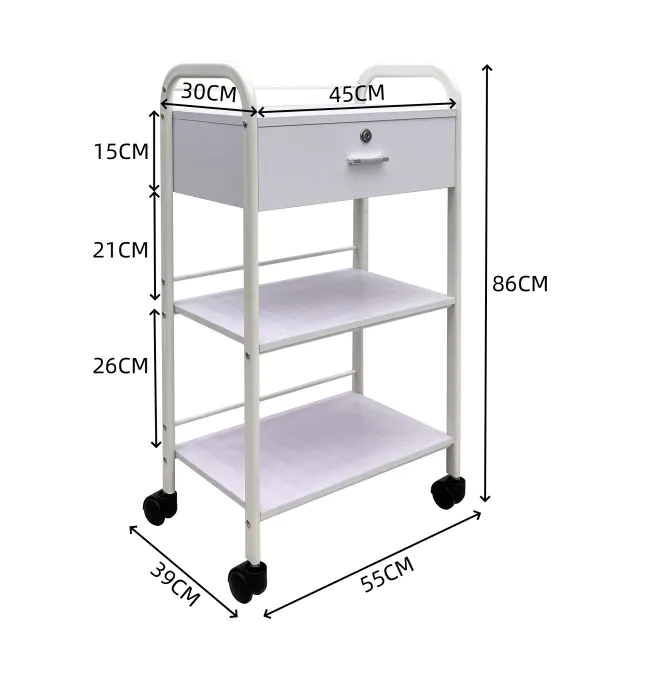 White Lockable 1 Draw Salon Trolley - Image 3