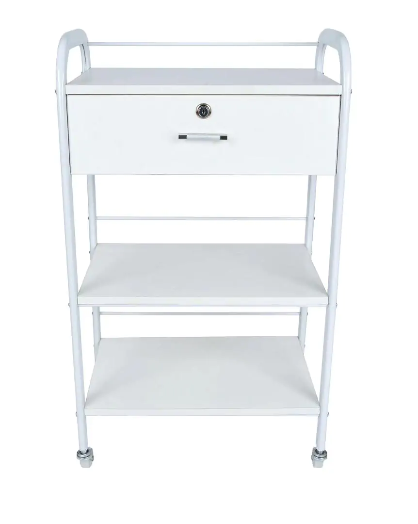 White Lockable 1 Draw Salon Trolley